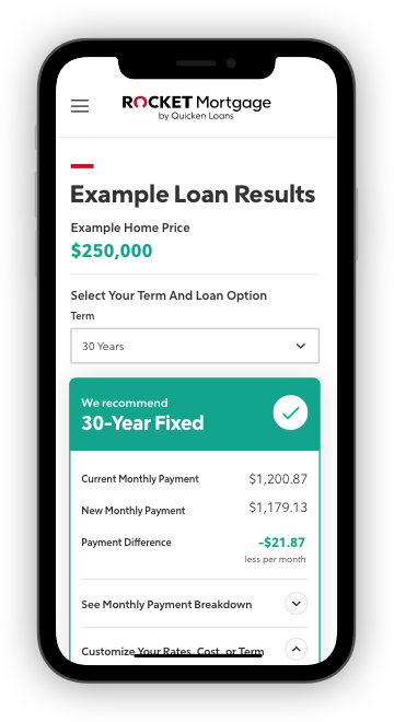 Rocket Mortgage Custom Options On Phone