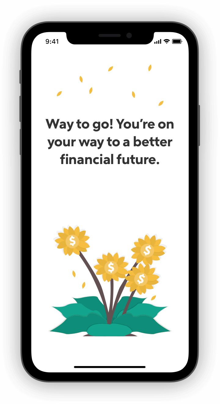 Flowers with money signs in celebration on phone screen.