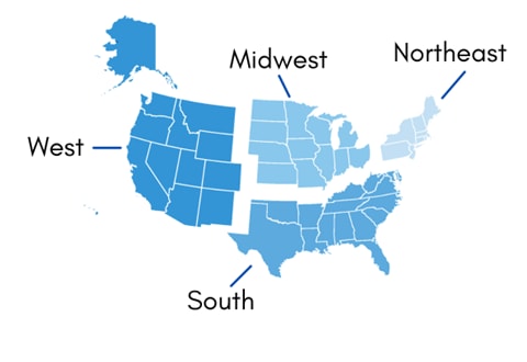 United States map divided by region.