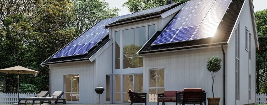 Solar panels installed on house roof.