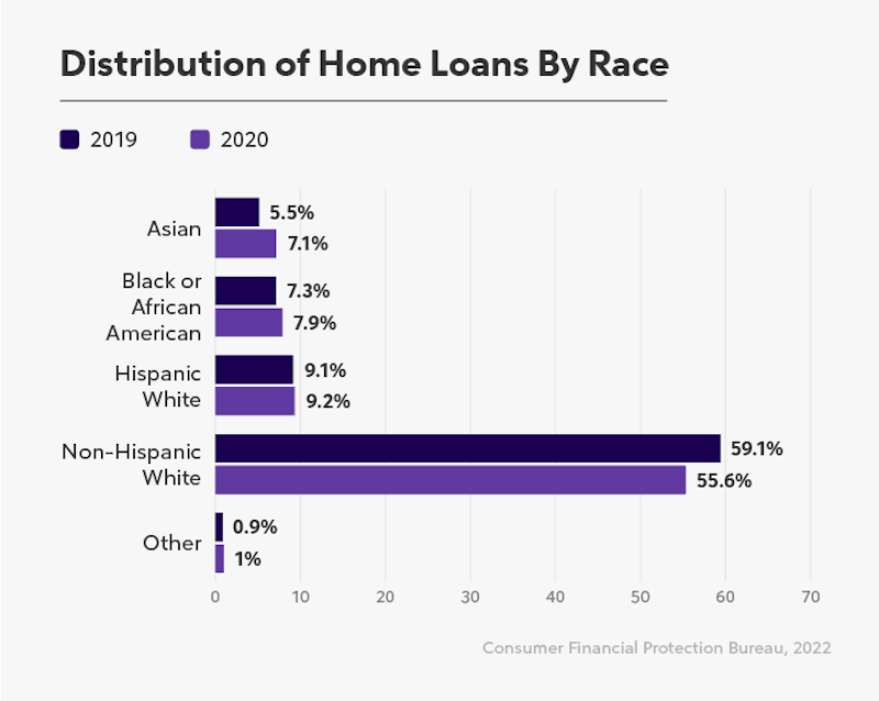 Horizontal bar graph about the distribution of home loans by race.