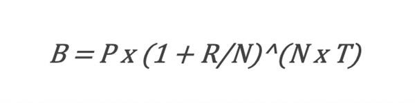 B=Px(1+R/N)^(NxT).