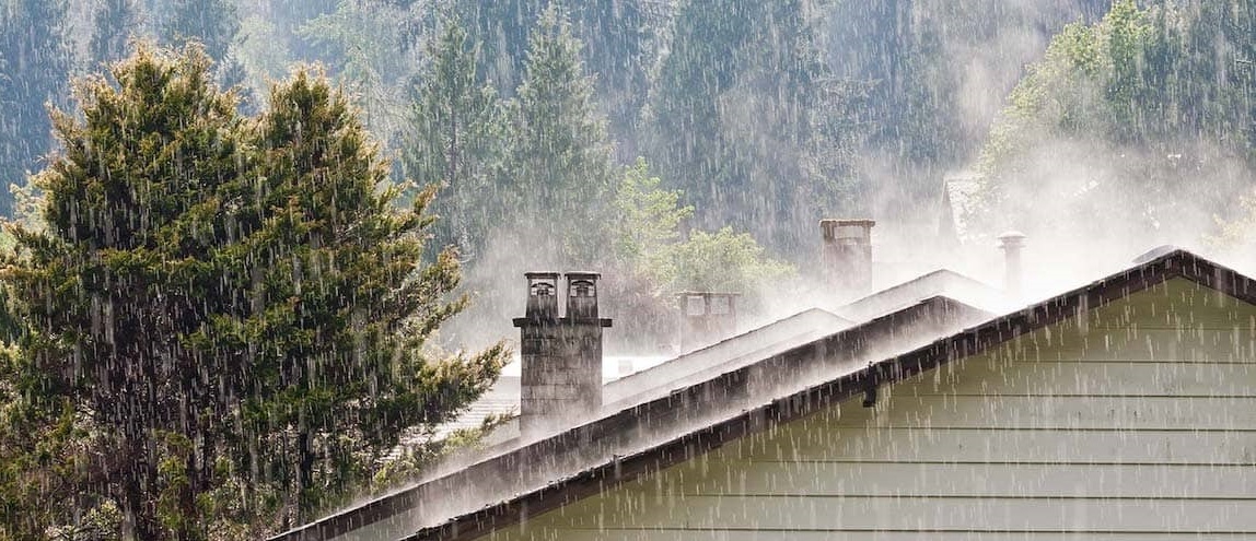 Roof of home with rain