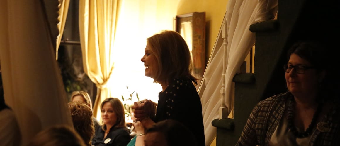Gloria Steinem speaking in a home