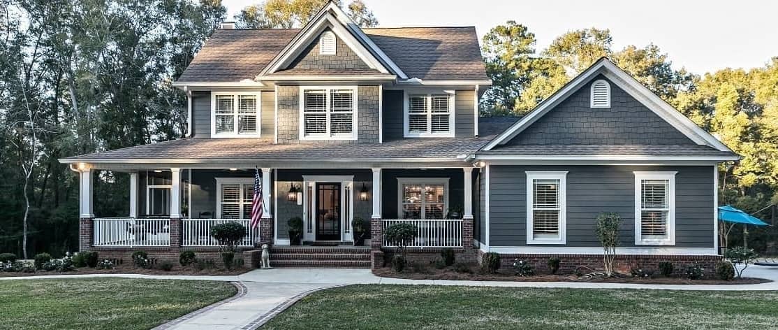 Large blue grey home.