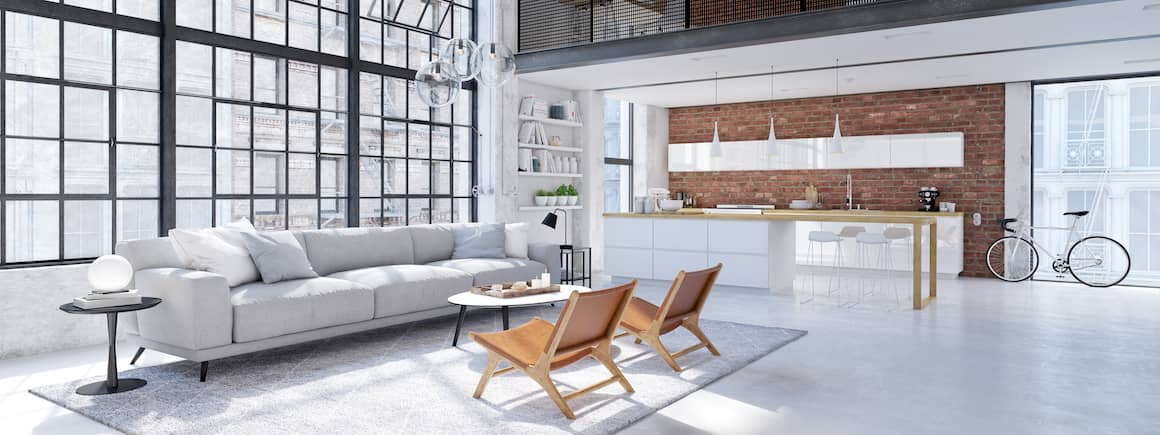 Interior of modern loft style condo with open floor plan