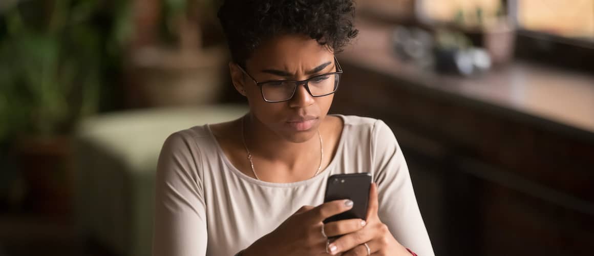 concerned woman on phone