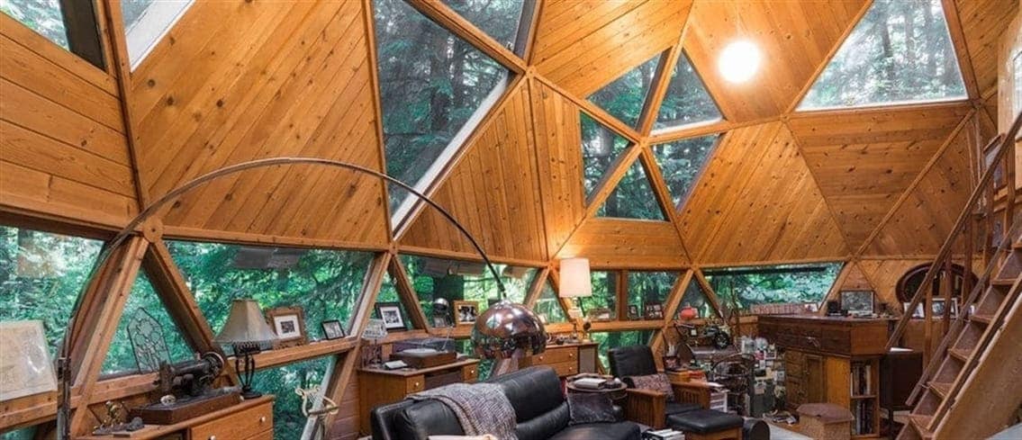 Unique, domed cabin interior living room.