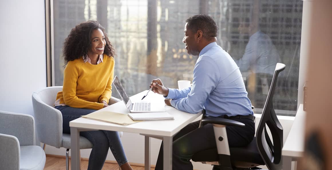 Woman at financial meeting.
