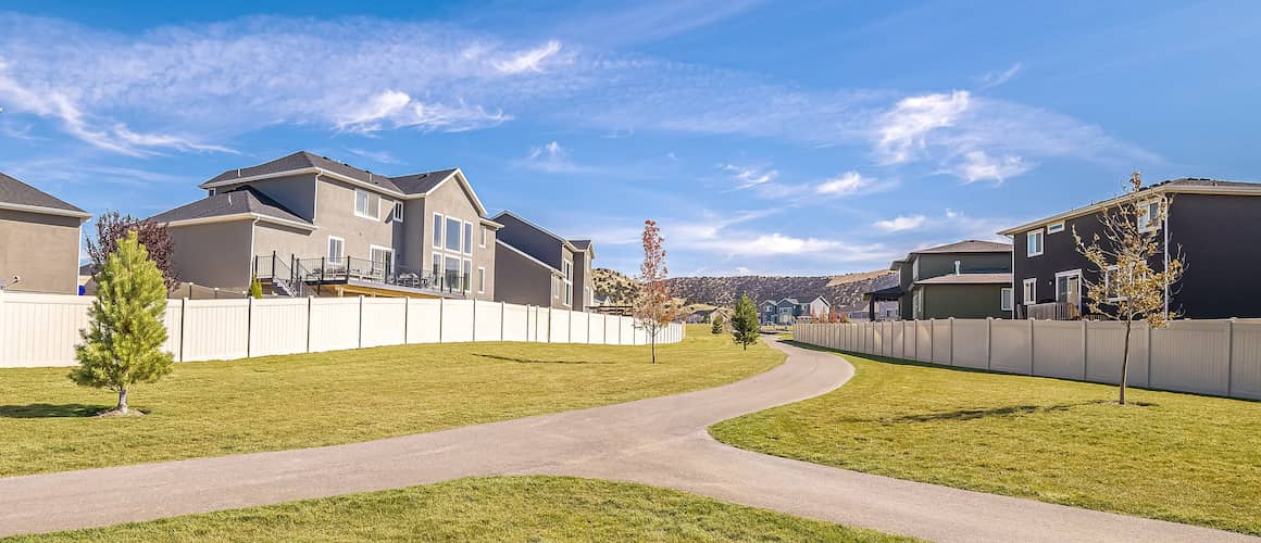 Forked sidewalks in residential area.