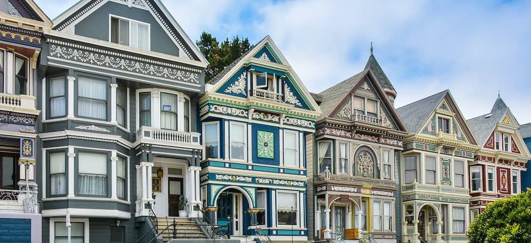 row of historic victorian style homes