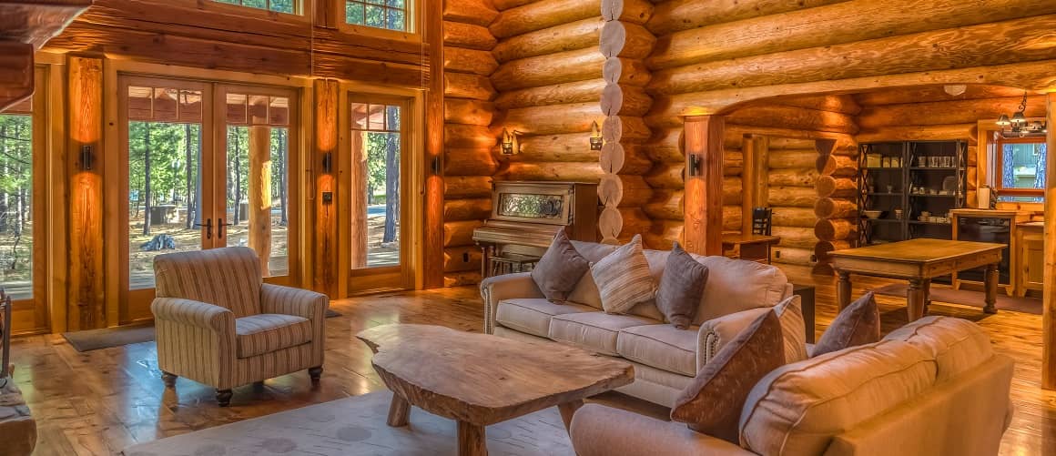 Interior of wooden cabin