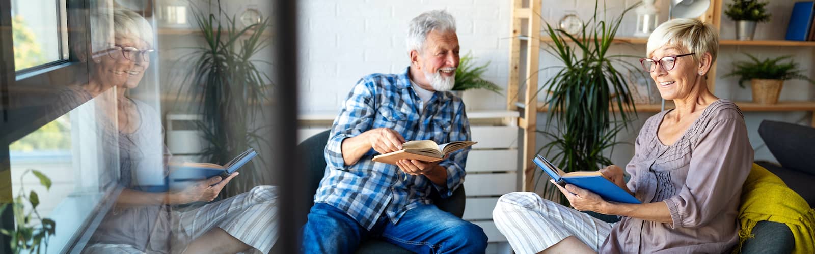 Older happy couple enjoying leisure time together at home.