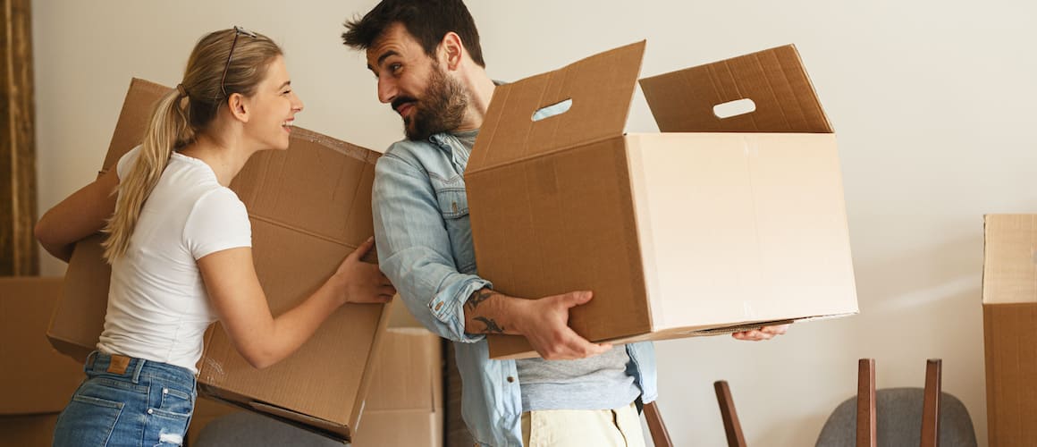 Couple moving into a new home.
