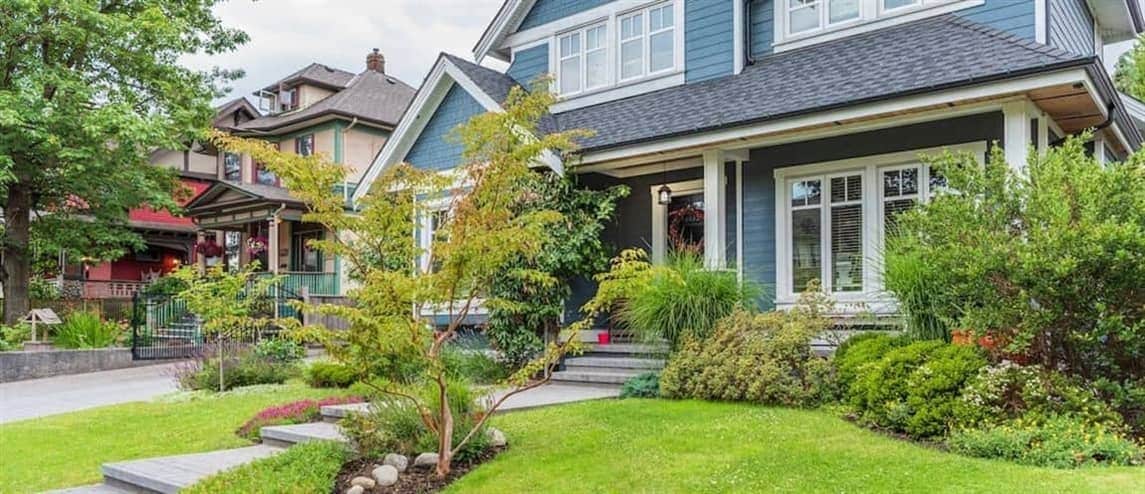 Blue suburban home.