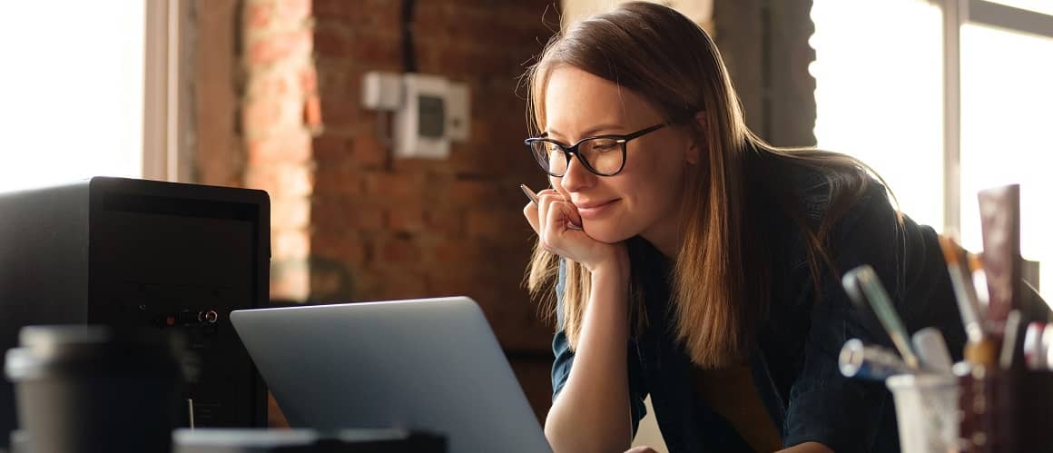Woman looking at computer up close