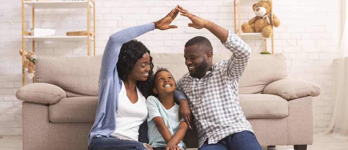 Young family at home.