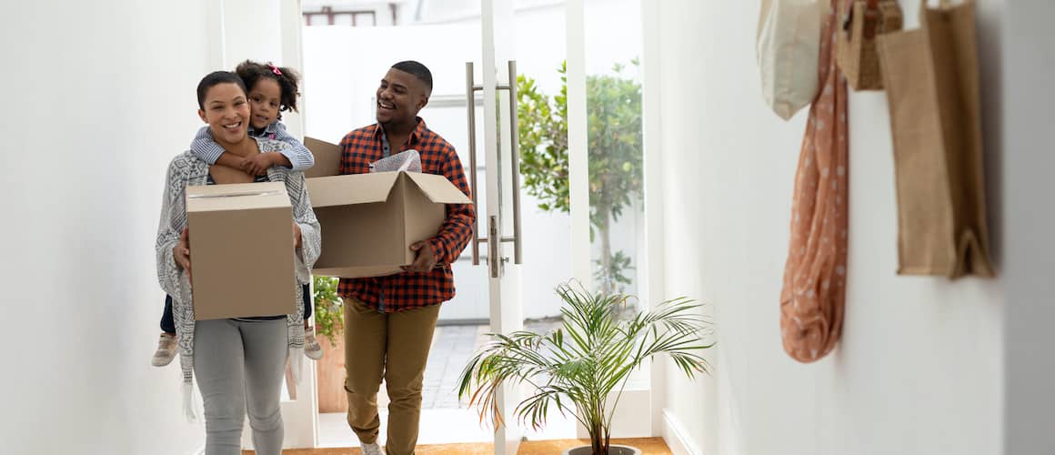 Young family moving into new home.