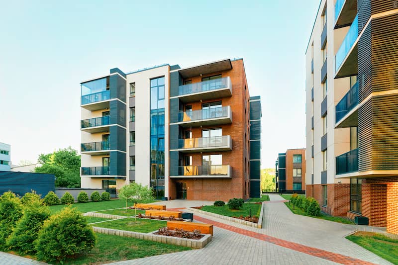 Modern condo buildings.