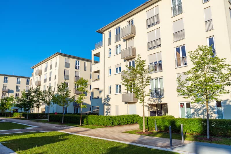 Modern co-op buildings.