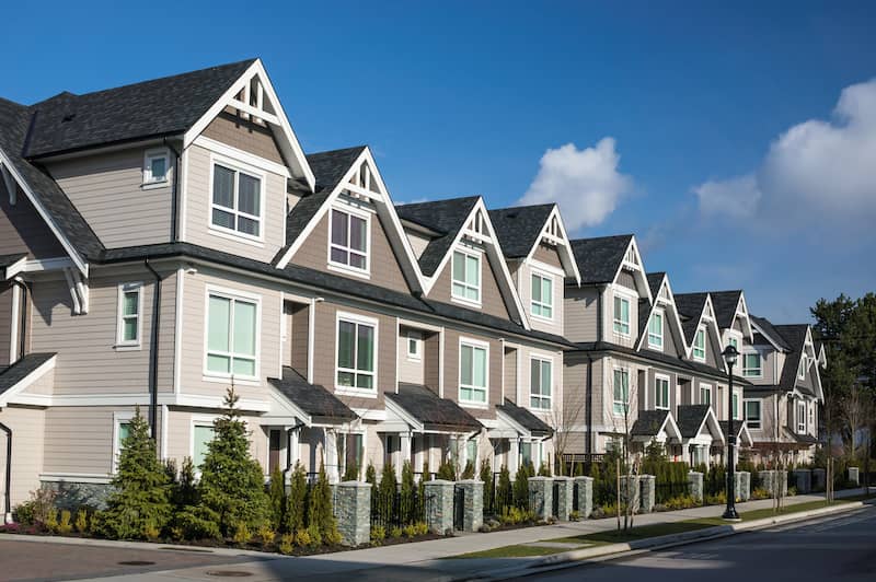 Line of modern townhouses.