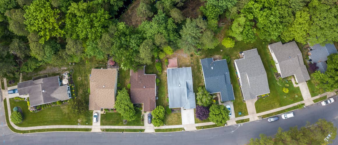 row of houses viewed from overhead