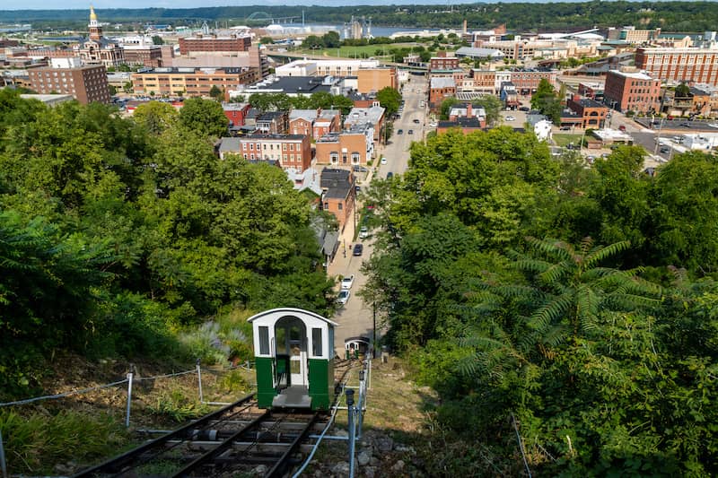 View of fenelon place elevator on a sunny day in Dubuque city, Iowa.