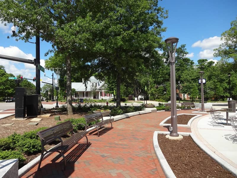 Sidewalk Lined With Green Trees 