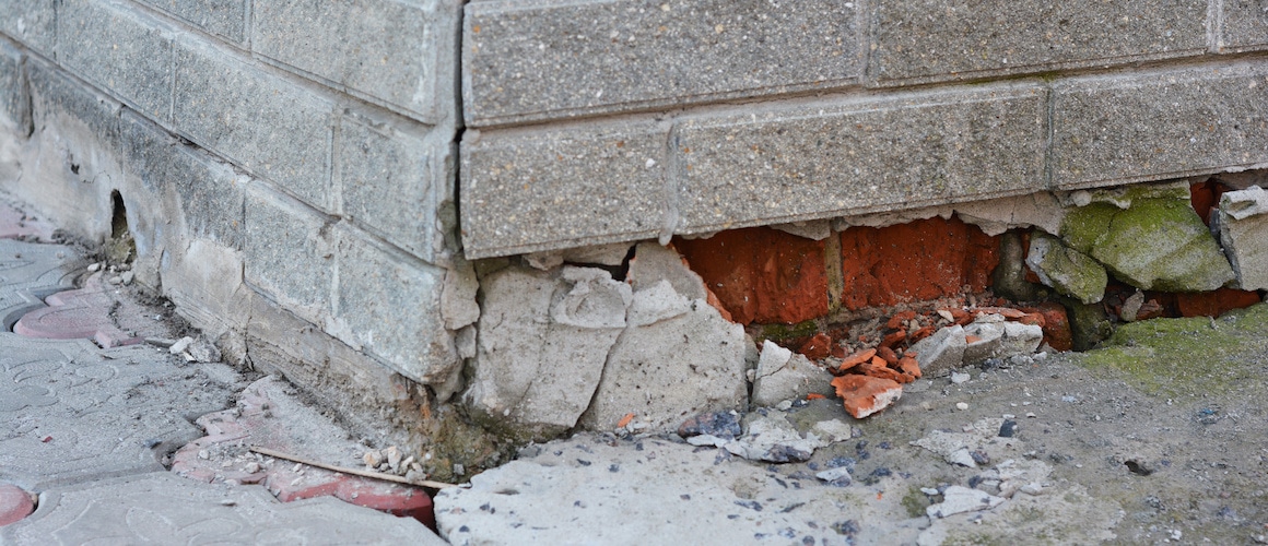 Broken Foundation House Brick Wall