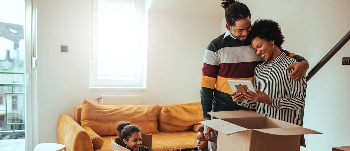 African-American family unpacking.