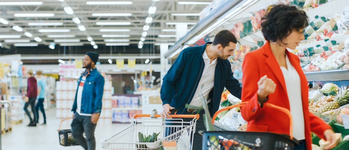 Man shopping at grocery store.
