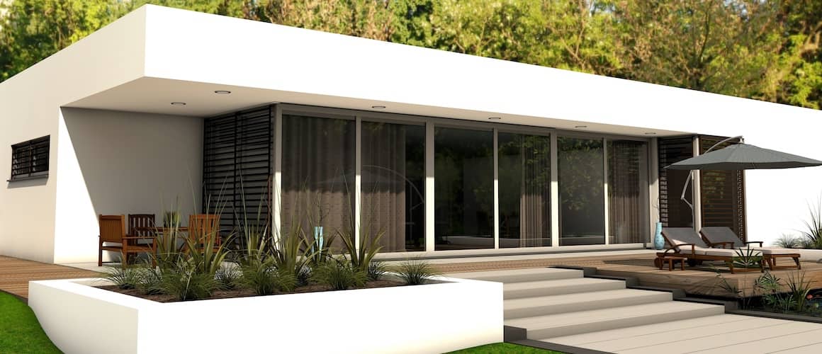 Modern white ranch home.