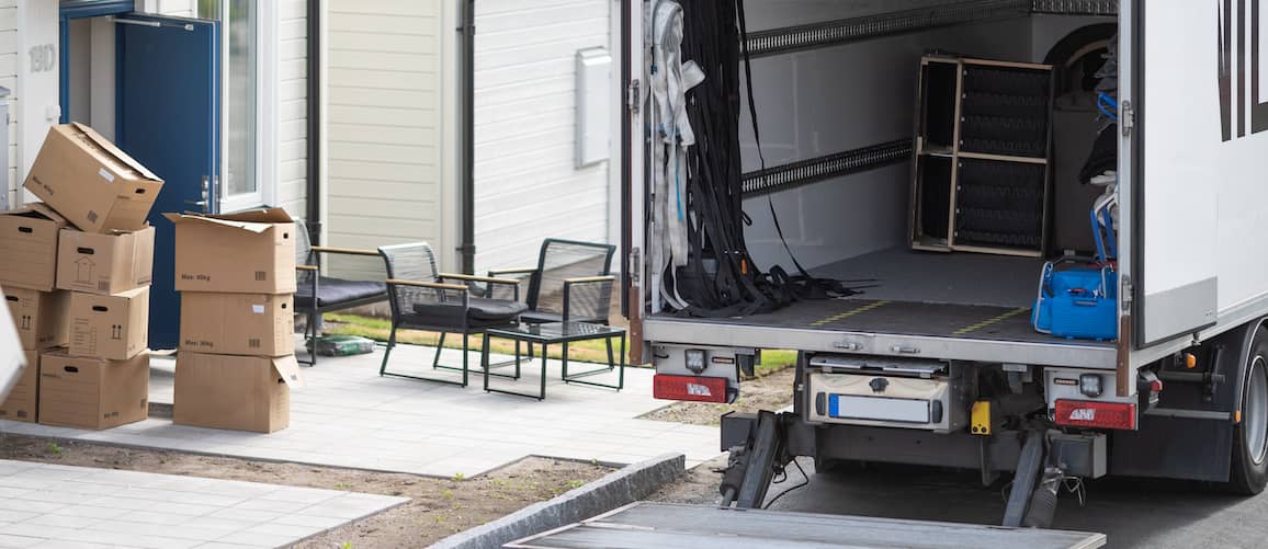 Moving truck and boxes.