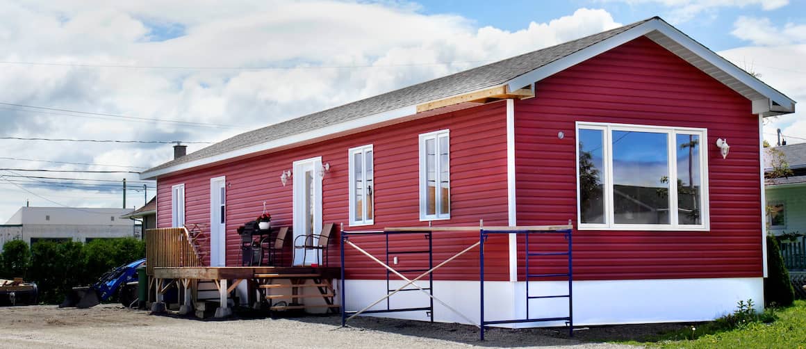 Red mobile home.