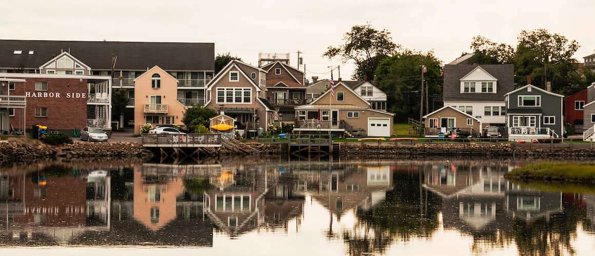 Row of houses on coast of Maine.